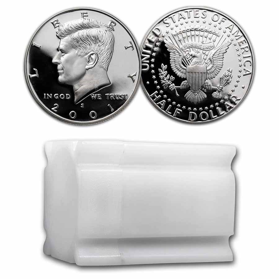 2001-S Silver Kennedy Half Dollar 20-Coin Roll Proof: 2001-S Silver Kennedy Half Dollar 20-Coin Roll Proof SKU no: RBJ38457 Year: 2001 Grade: Proof Grade Service: None Denomination: 50 Cents Mint Mark: S - San Francisco Metal Content: 7.15 t