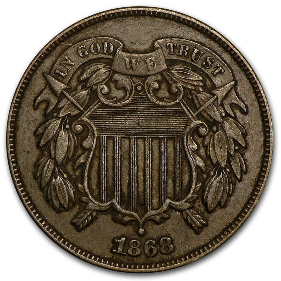 1868 Two Cent Piece XF: 1868 Two Cent Piece XF SKU no: RBJ88839 Year: 1868 Grade: Extra Fine Grade Service: None Denomination: 2 Cents Mint Mark: P - Philadelphia (Not Shown) Metal Content: 0 troy oz Pu