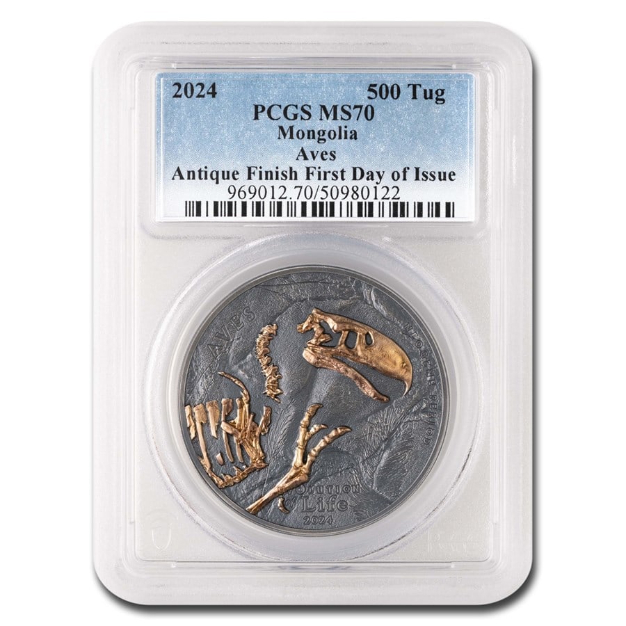 2024 Mongolia 1 oz Silver Evolution of Life Aves MS-70 PCGS (FDI): 2024 Mongolia 1 oz Silver Evolution of Life Aves MS-70 PCGS (FDI) SKU no: RBJ310248 Year: 2024 Grade: MS-70 Grade Service: PCGS Denomination: 500 Togrog Mint Mark: Not Shown Metal Content