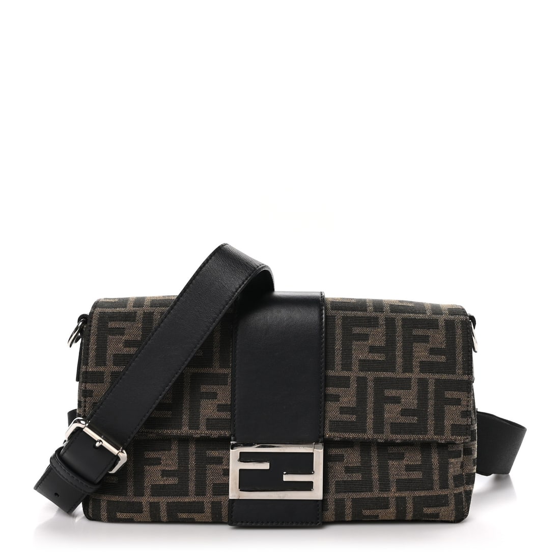 Fendi Fabric Jacquard FF 1974 Belt Baguette Bag Tobacco Moro Black: Fendi Fabric Jacquard FF 1974 Belt Baguette Bag Tobacco Moro Black Brand: FENDI Condition: Excellent Condition Details: Interior: Scuffs, Exterior: Faint scuffs, , 2 straps, Strap Base length: 10 in H