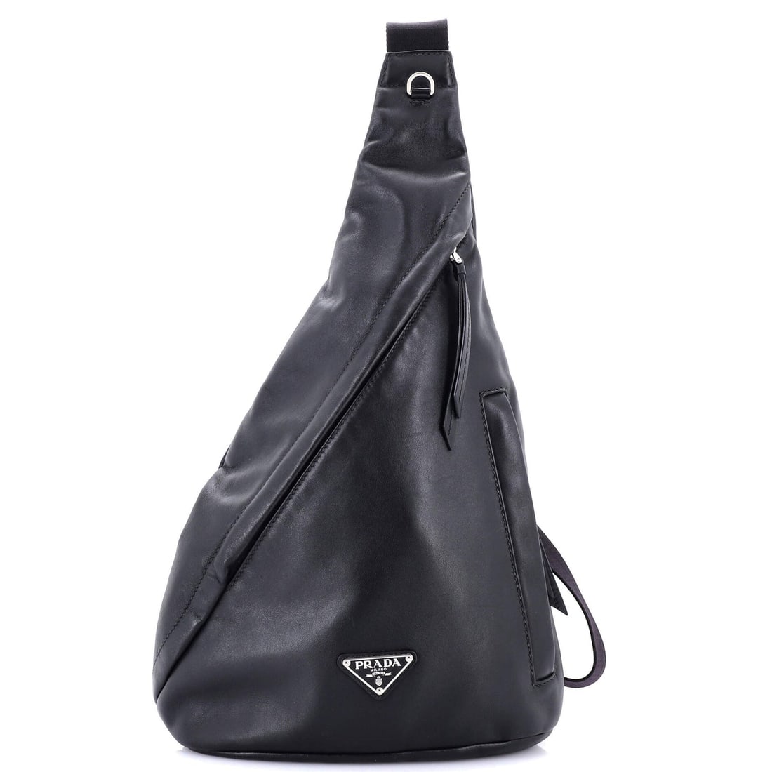 Prada Black Leather Triangle Logo Crossbody Bag | Yoogi's Closet