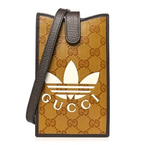 Gucci X ADIDAS Crystal Vintage Monogram Textured Dollar Calfskin Trefoil Logo Phone Crossbody Bag