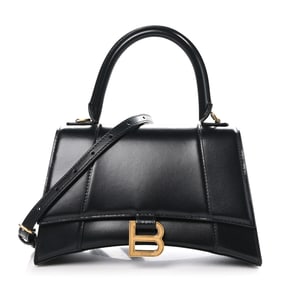 Balenciaga Shiny Box Calfskin Small Hourglass Top Handle Bag Black