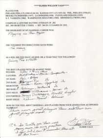 Elmer Valo Autographed Hand Filled Out