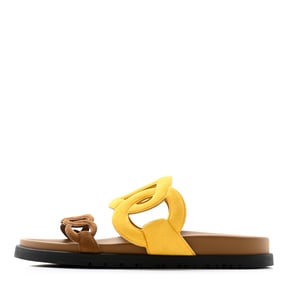 Hermes Suede Goatskin Extra Sandals 36.5 Jaune Topaze Brun Fume