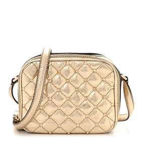 Valentino Garavani Metallic Wrinkled Lambskin Rockstud Spike Double Zip Camera Crossbody Bag Mekong