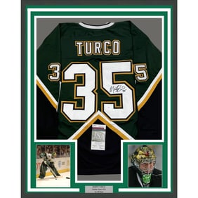 framed autographed/signed marty turco 35x39 dallas