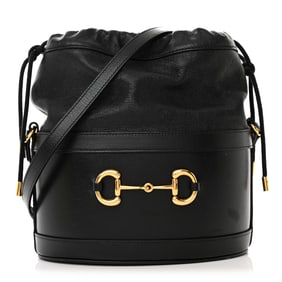 Gucci Azalea Sakai Calfskin Horsebit 1955 Drawstring Bucket Bag Black