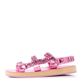 Chanel Metallic Laminated Goatskin Chain Flat Sandals 36 Fuchsia