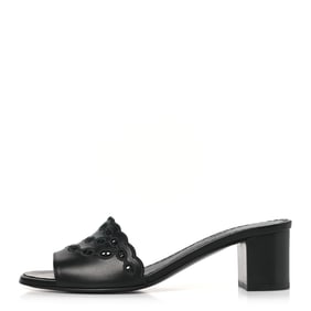 Hermes Lambskin Embroidered Gwladys Sandals 37.5 Black