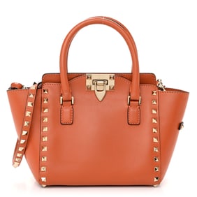 Valentino Garavani Vitello MIni Rockstud Double Handle Tote Orange