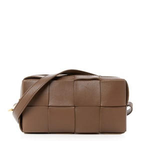 Bottega Veneta Lambskin Maxi Intreccio Cassette Phone Pouch Crossbody Bag Marrone