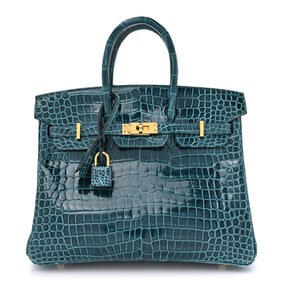 Hermes Shiny Porosus Crocodile Birkin 25 Vert Bosphore