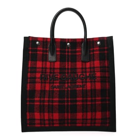 Saint Laurent Wool Tartan Rive Gauche Noe Tote Red Black
