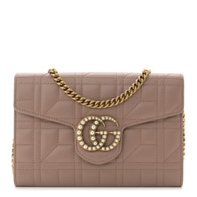Gucci Calfskin Matelasse Mini Pearly GG Marmont Chain Wallet Porcelain Rose