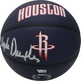 clyde drexler autographed/signed houston rockets basketball