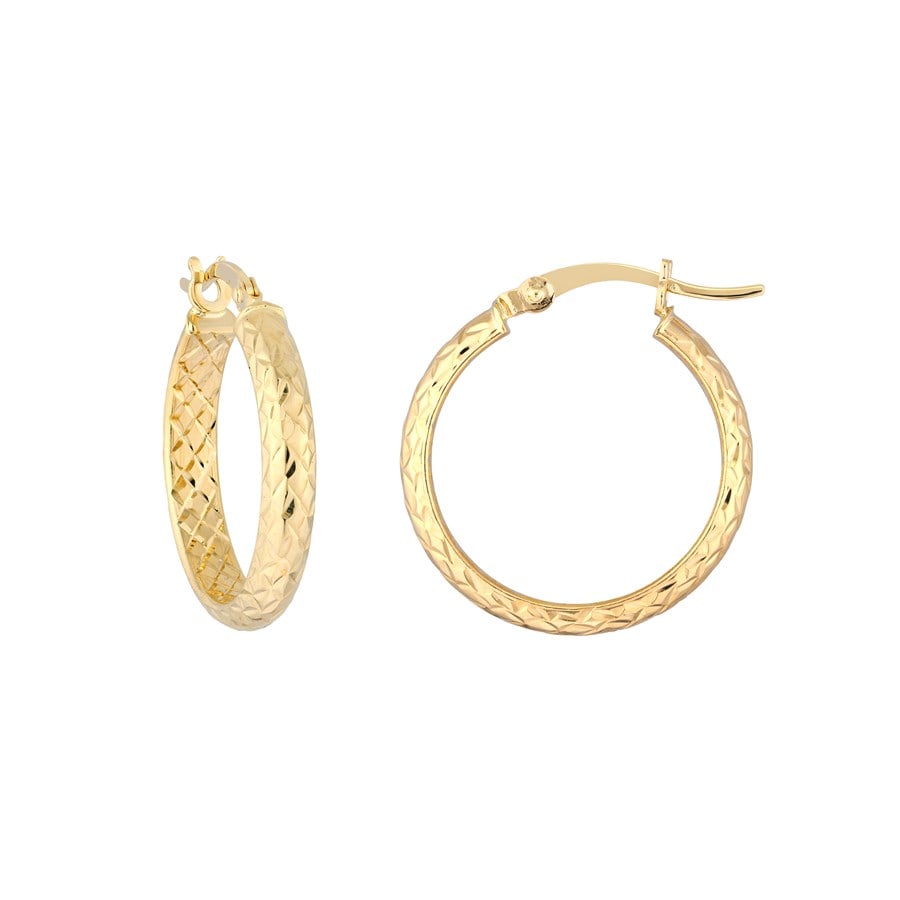 10K Yellow Gold 3mm x 20mm DC Hoop Earrings: 10K Yellow Gold 3mm x 20mm DC Hoop Earrings SKU no: RBJ243591 Purity: 14K Finish: Diamond cut Earring Closure: Hinge Earring Type: Hoops Guidelines for Bidding We recommend for all bidde