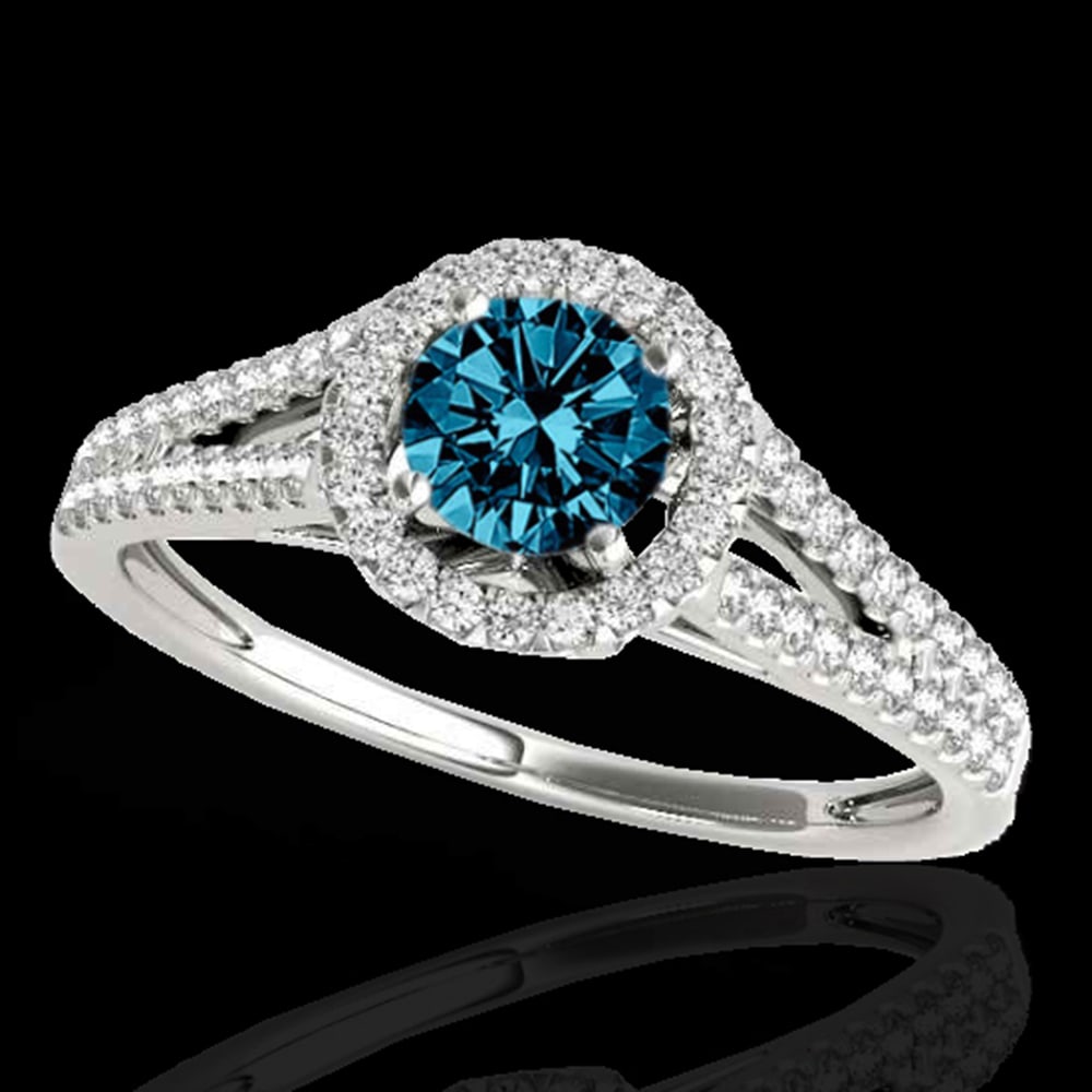 1.3 ctw SI Certified Fancy Blue Diamond Solitaire Halo Ring 10k White Gold: 1.3 ctw SI Certified Fancy Blue Diamond Solitaire Halo Ring 10k White Gold Item: Diamond Wedding Ring Total Gem weight: 1.3 carats Metal: Solid 10k White Gold Gold Product Weight: Approx. 3.7 grams