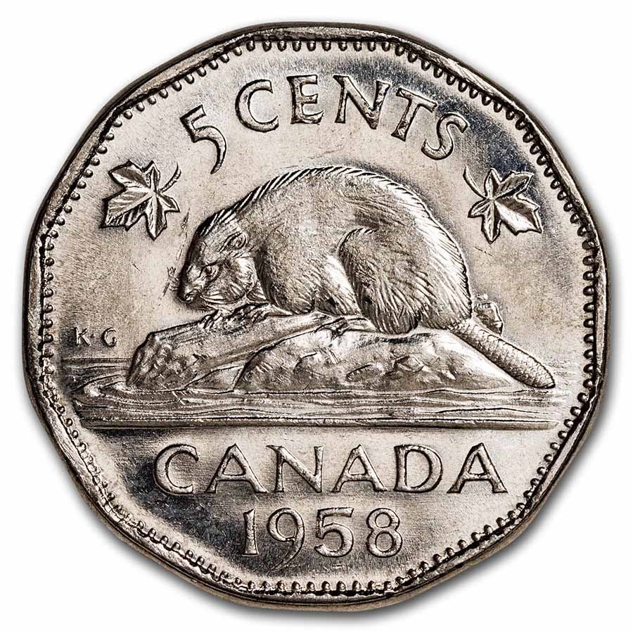 1958 Canada Nickel 5 Cents BU/Prooflike: 1958 Canada Nickel 5 Cents BU/Prooflike SKU no: RBJ259680 Year: 1958 Grade: BU &/or Proof Grade Service: None Denomination: 5 Cents Mint Mark: RCM (Not Shown) Metal Content: 0 troy oz