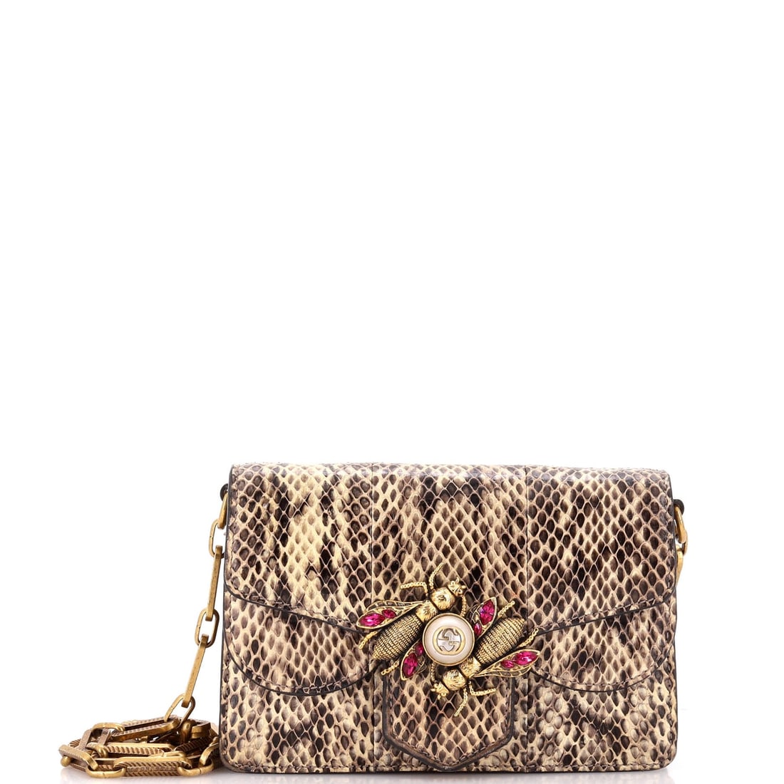 Gucci Broadway Bee Shoulder Bag Embellished: Gucci Broadway Bee Shoulder Bag Embellished Python Mini Exterior Color: Neutral Interior Color: Neutral Exterior Material: Python Interior Material: Leather Hardware Color: Aged Gold Estimated Ret