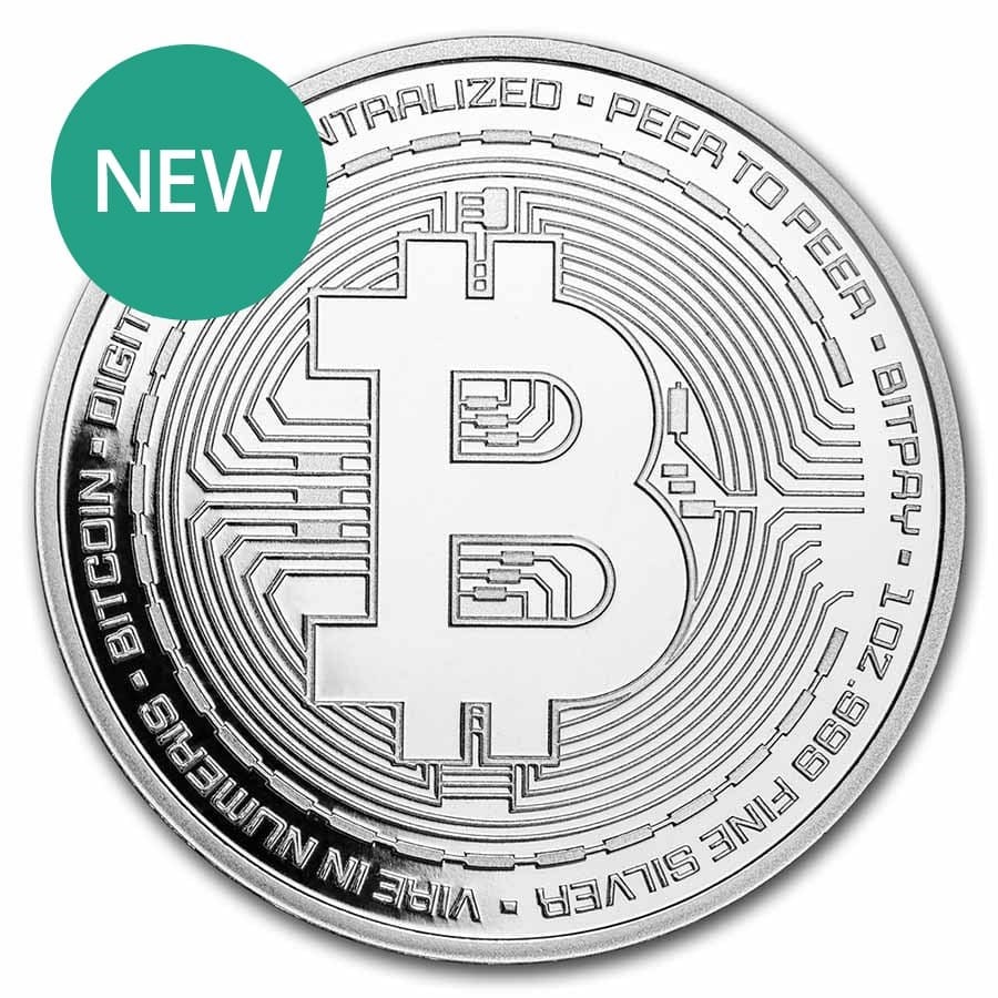 1 oz Silver Round - Bitcoin: 1 oz Silver Round - Bitcoin SKU no: RBJ247333 Year: N/A Grade: None Grade Service: None Mint Mark: N/A - Not Available Metal Content: 1 troy oz Purity: .999 Thickness: 3.2 mm