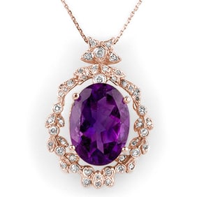 12.8 ctw Amethyst & Diamond Necklace 14k Rose Gold
