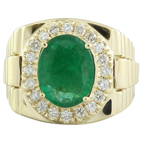 Emerald Diamond Ring 14K Yellow Gold