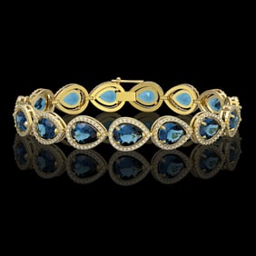 21.06 ctw London Topaz & Diamond Micro Pave Halo Bracelet 10k Yellow Gold