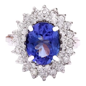 Natural Tanzanite Diamond Ring In 14