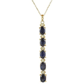 Sapphire Diamond Necklace 14K Yellow Gold
