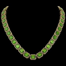 73.41 ctw Peridot & Diamond Micro Pave Halo Necklace 10k Yellow Gold