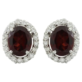 Garnet Diamond Earrings 14K White Gold