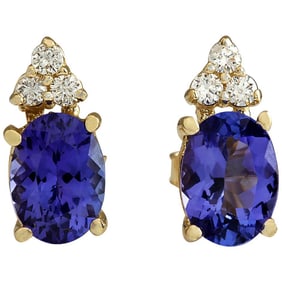 Tanzanite Diamond Earrings 14K Yellow Gold