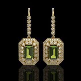 13.4 ctw Tourmaline & Diamond Victorian Earrings 14K Yellow Gold
