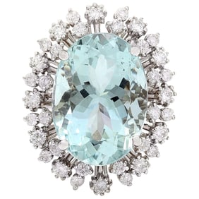 Aquamarine Diamond Ring 14K White Gold
