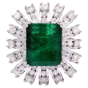 Emerald Diamond Ring 14K White Gold
