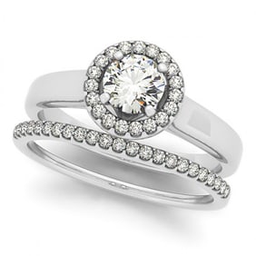 0.80 ctw Certified VS/SI Diamond 2pc Wedding Set Halo 14k White Gold