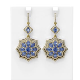15.6 ctw Tanzanite & Diamond Earrings 18K Yellow Gold
