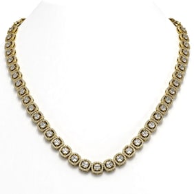 24.4 ctw Cushion Cut Diamond Micro Pave Necklace 18K Yellow Gold