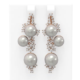 2.43 ctw Diamond & Pearl Earrings 18K Rose Gold