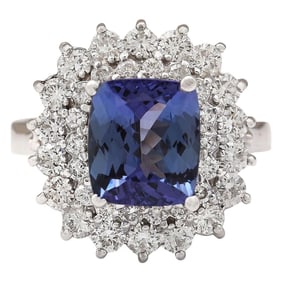 Natural Tanzanite Diamond Ring In 14