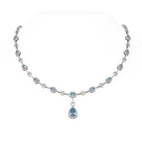 17.71 ctw Blue Topaz & Diamond Necklace 18K White Gold