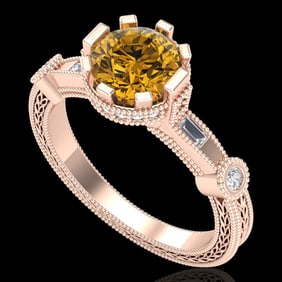 1.71 ctw Intense Fancy Yellow Diamond Art Deco Ring 18k Rose Gold