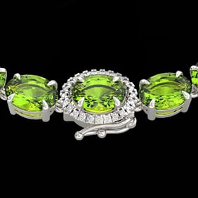 45.25 ctw Peridot & VS/SI Diamond Micro Pave Necklace 14k White Gold