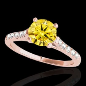 1.45 ctw Certified SI/I Fancy Intense Yellow Diamond Ring 10k Rose Gold