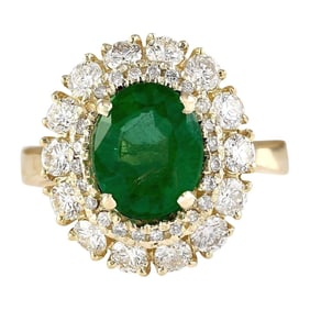 Emerald Diamond Ring 14K Yellow Gold