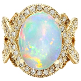 Opal Diamond Ring 14K Yellow Gold