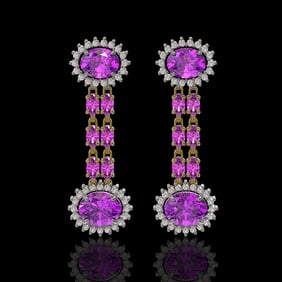 8.19 ctw Amethyst & Diamond Earrings 14K Yellow Gold