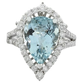 Aquamarine Diamond Ring 14K White Gold