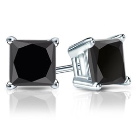 Natural 4.00 CTW Black Diamond Stud Earrings 14K White Gold